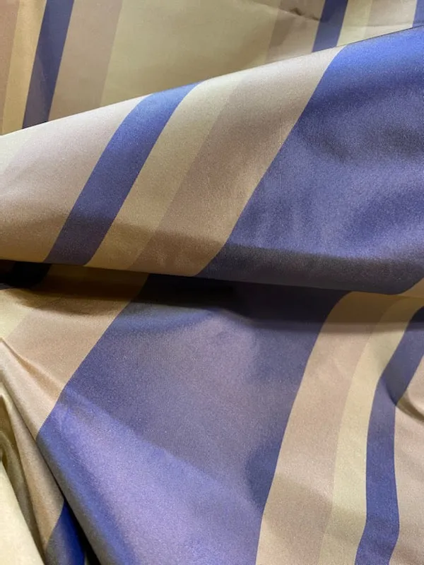 NEW Anabella's 100% Silk Taffeta Fabric with Periwinkle and Ecru Stripes