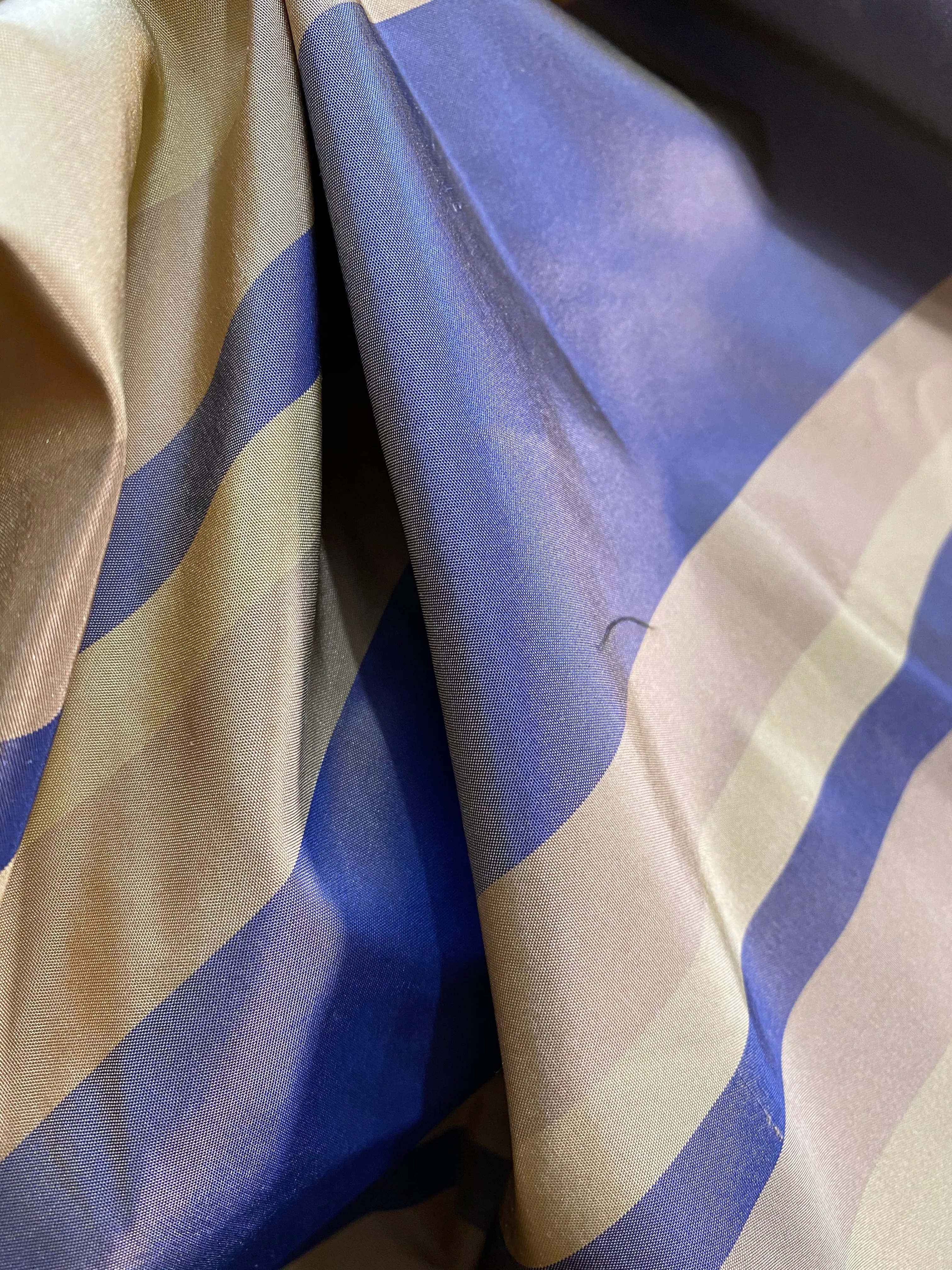 NEW Anabella's 100% Silk Taffeta Fabric with Periwinkle and Ecru Stripes