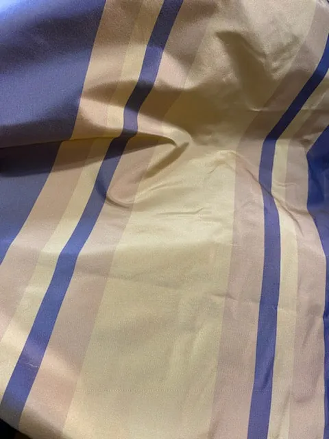 NEW Anabella's 100% Silk Taffeta Fabric with Periwinkle and Ecru Stripes