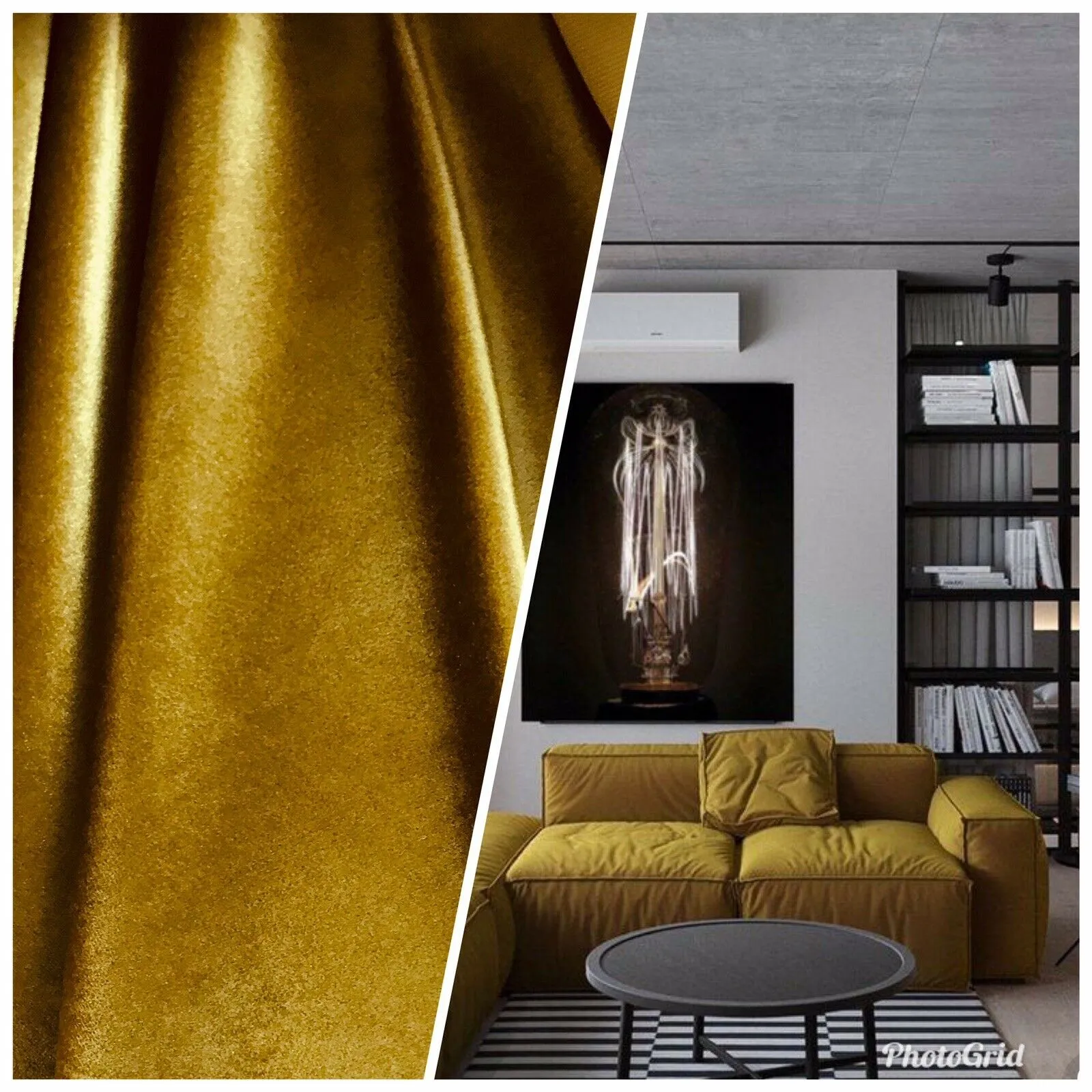 NEW Designer Velvet Upholstery And Drapery Fabric- Chartreuse Yellow Ochre