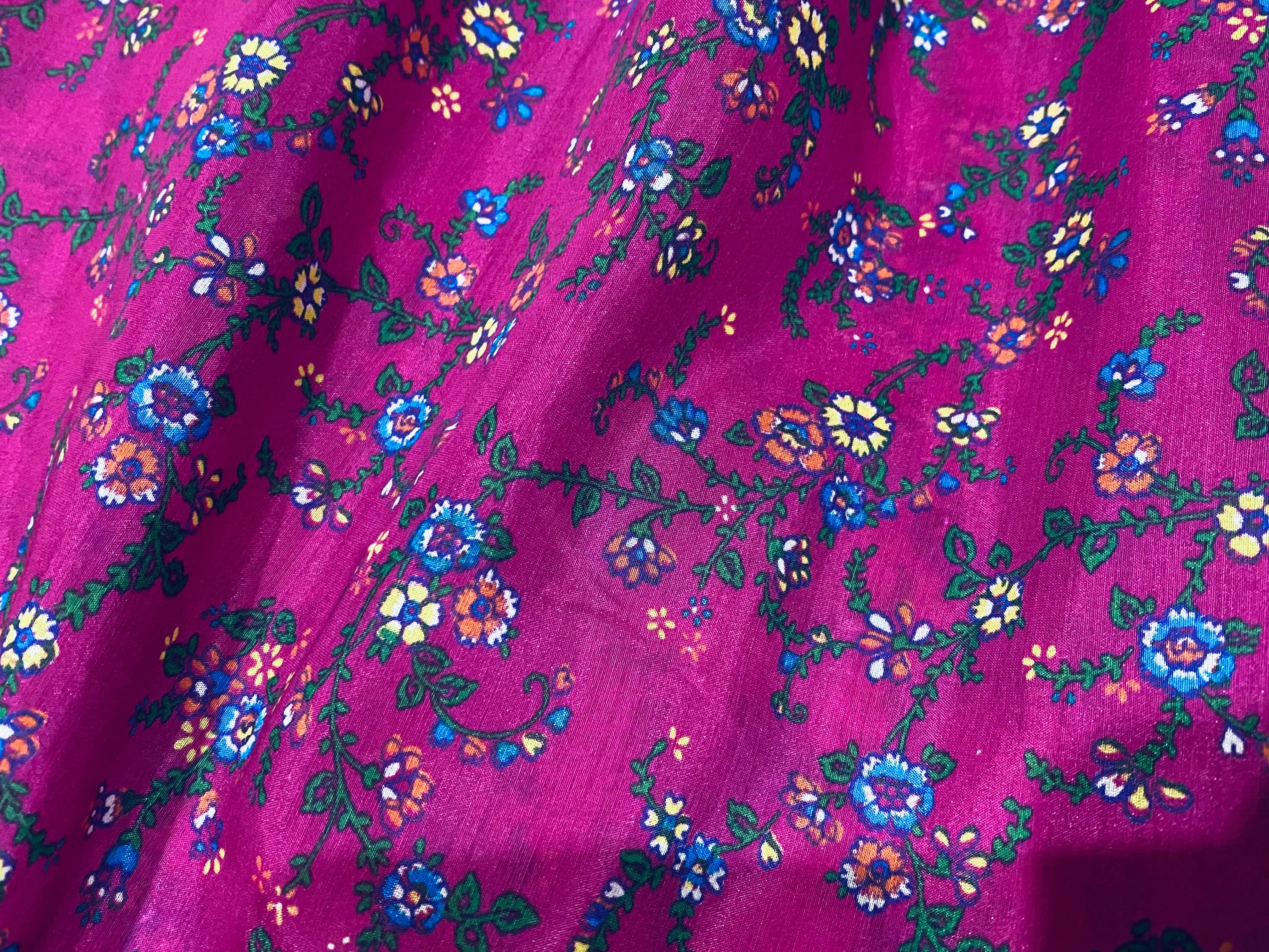 NEW Lady Astra Silk Cotton Blouse Floral Fabric - Magenta