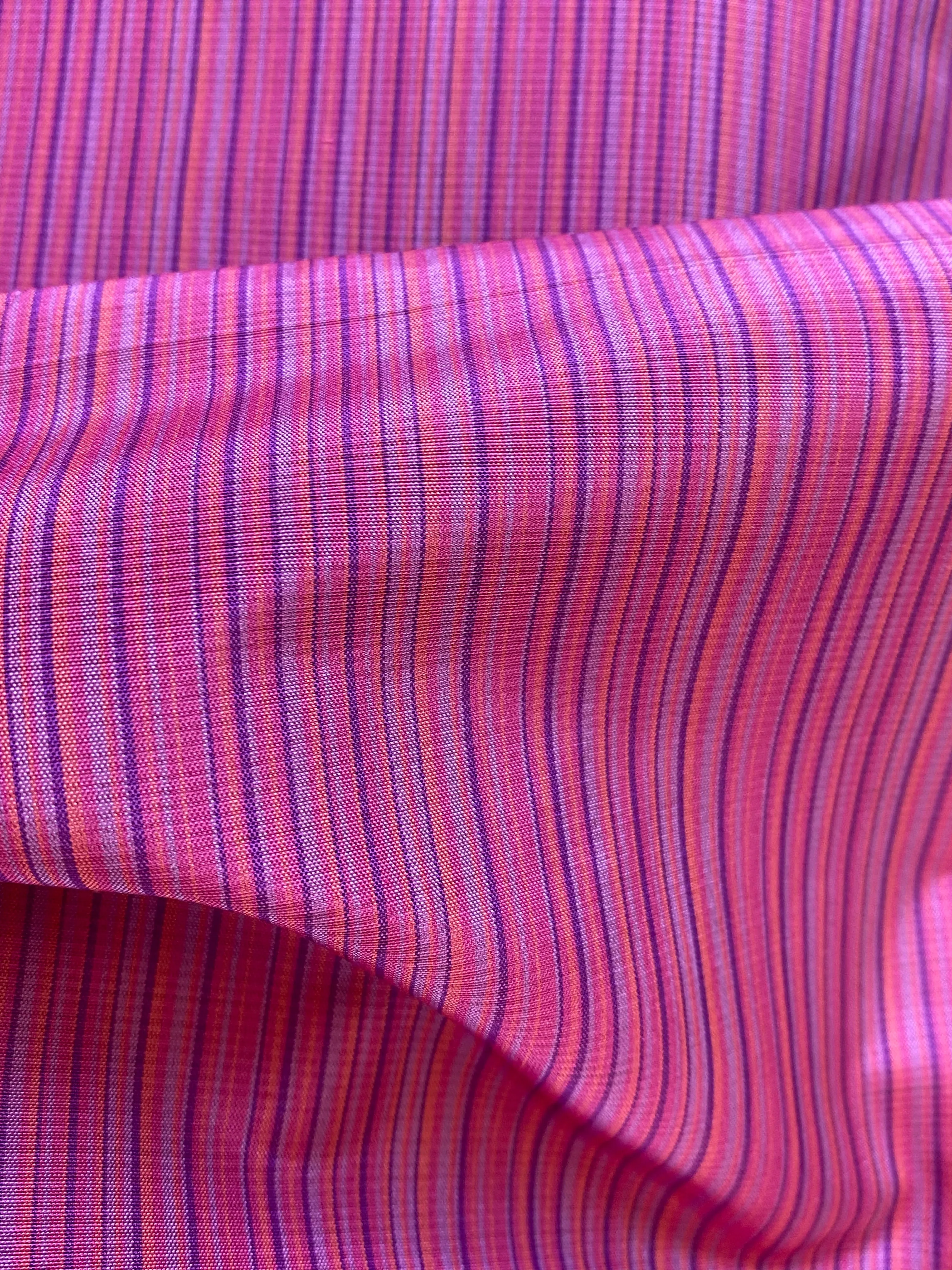 NEW Lady Bardot Designer 100% Silk Taffeta Fabric- Raspberry Pink Purple Stripes