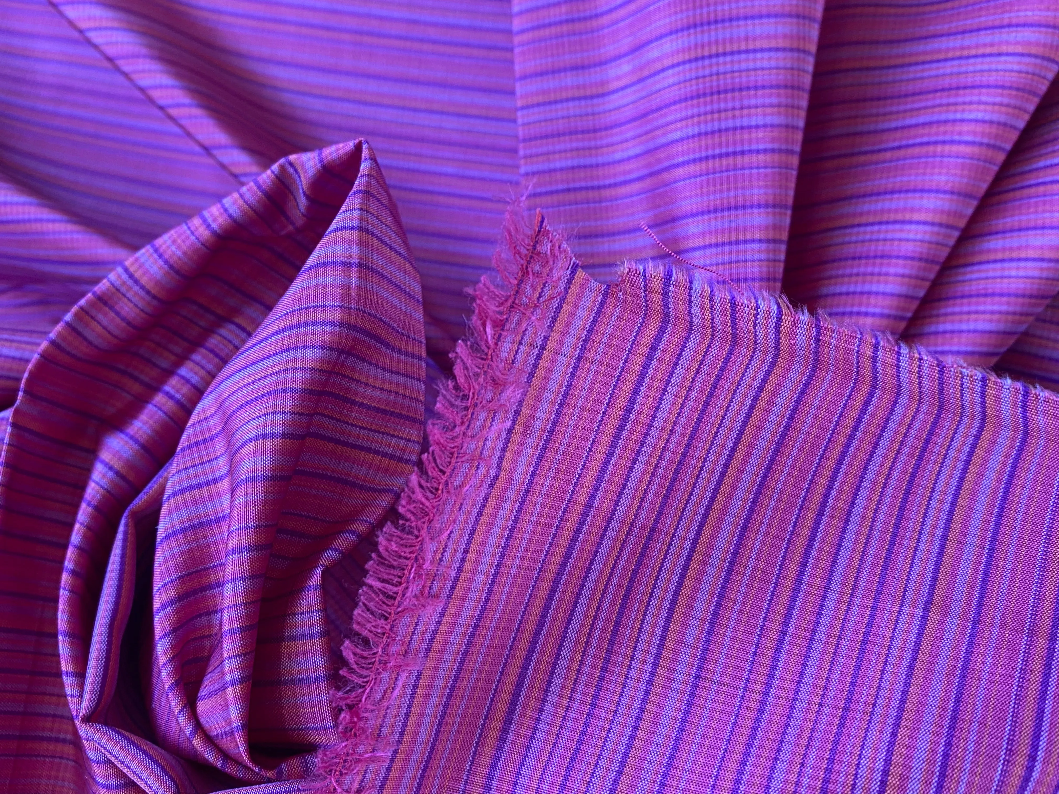 NEW Lady Bardot Designer 100% Silk Taffeta Fabric- Raspberry Pink Purple Stripes