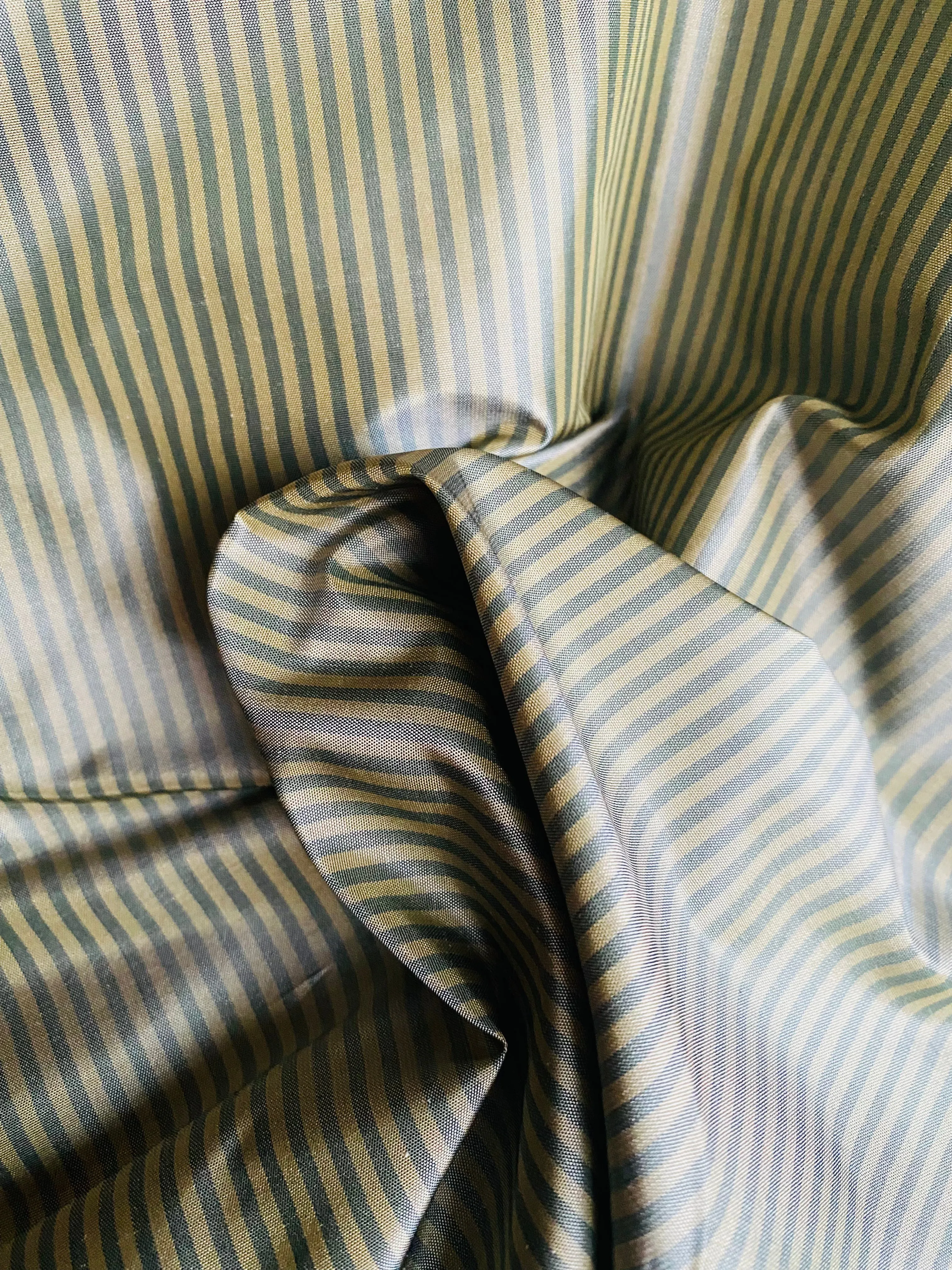 NEW Lady Bernadette 100% Silk Taffeta Fabric with 1/8” Grey and Gold Pinstripes SB_8_51