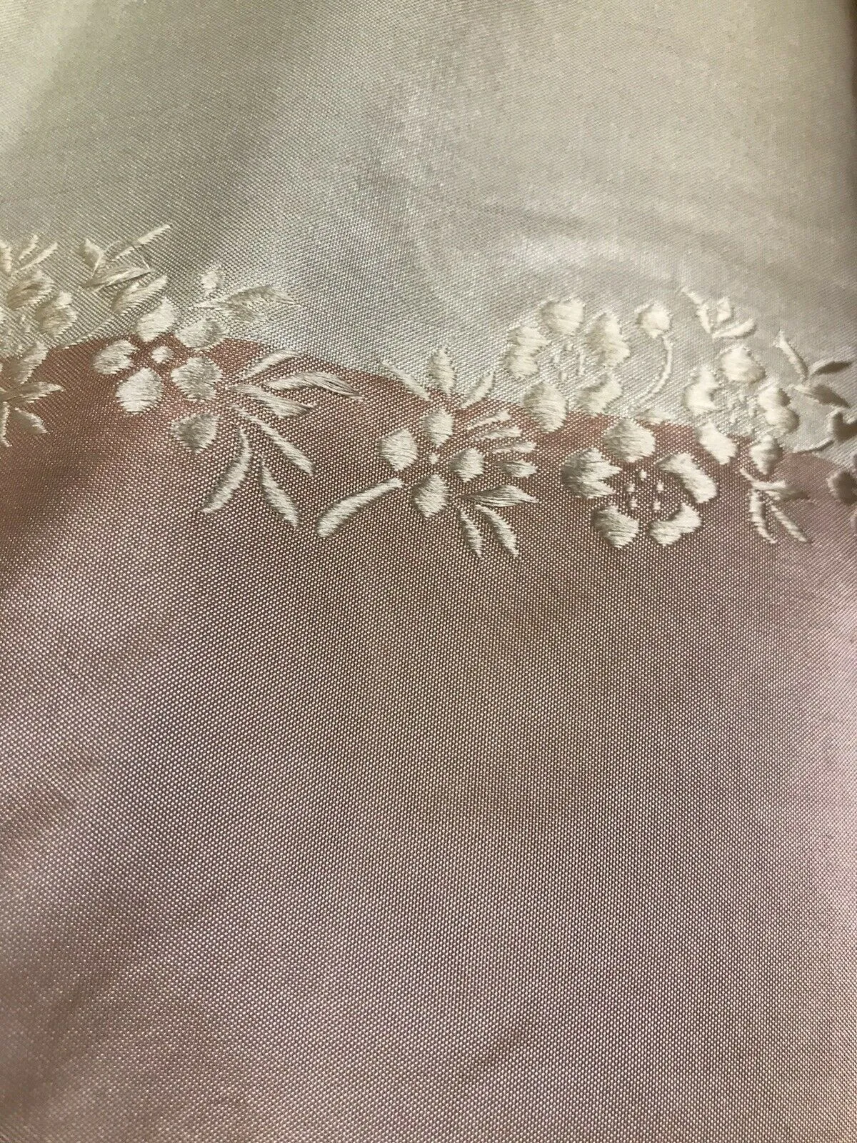 NEW Lady Kristen Designer 100% Silk Taffeta Embroidered Stripe Floral Fabric- Pink & Cream