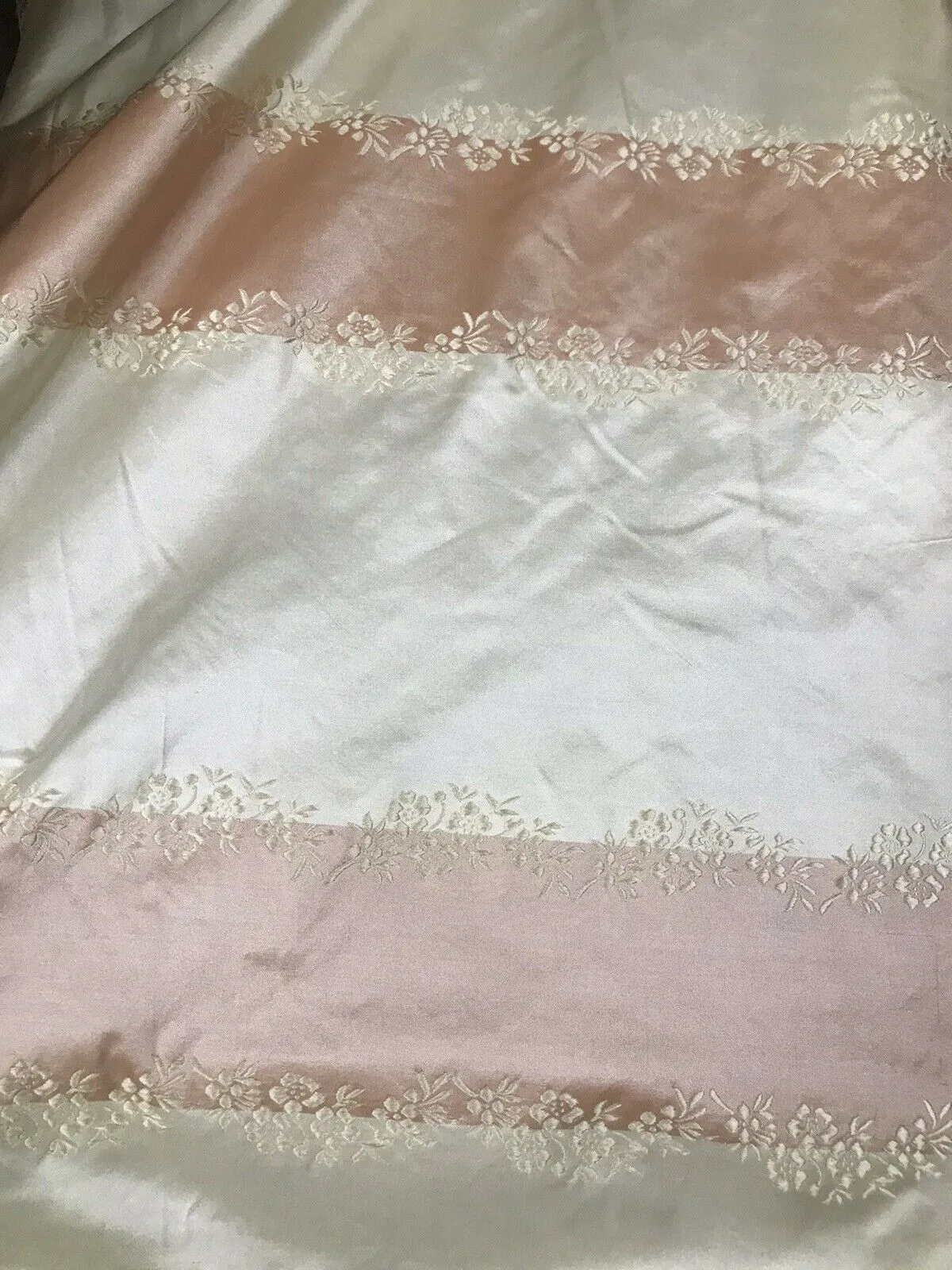 NEW Lady Kristen Designer 100% Silk Taffeta Embroidered Stripe Floral Fabric- Pink & Cream