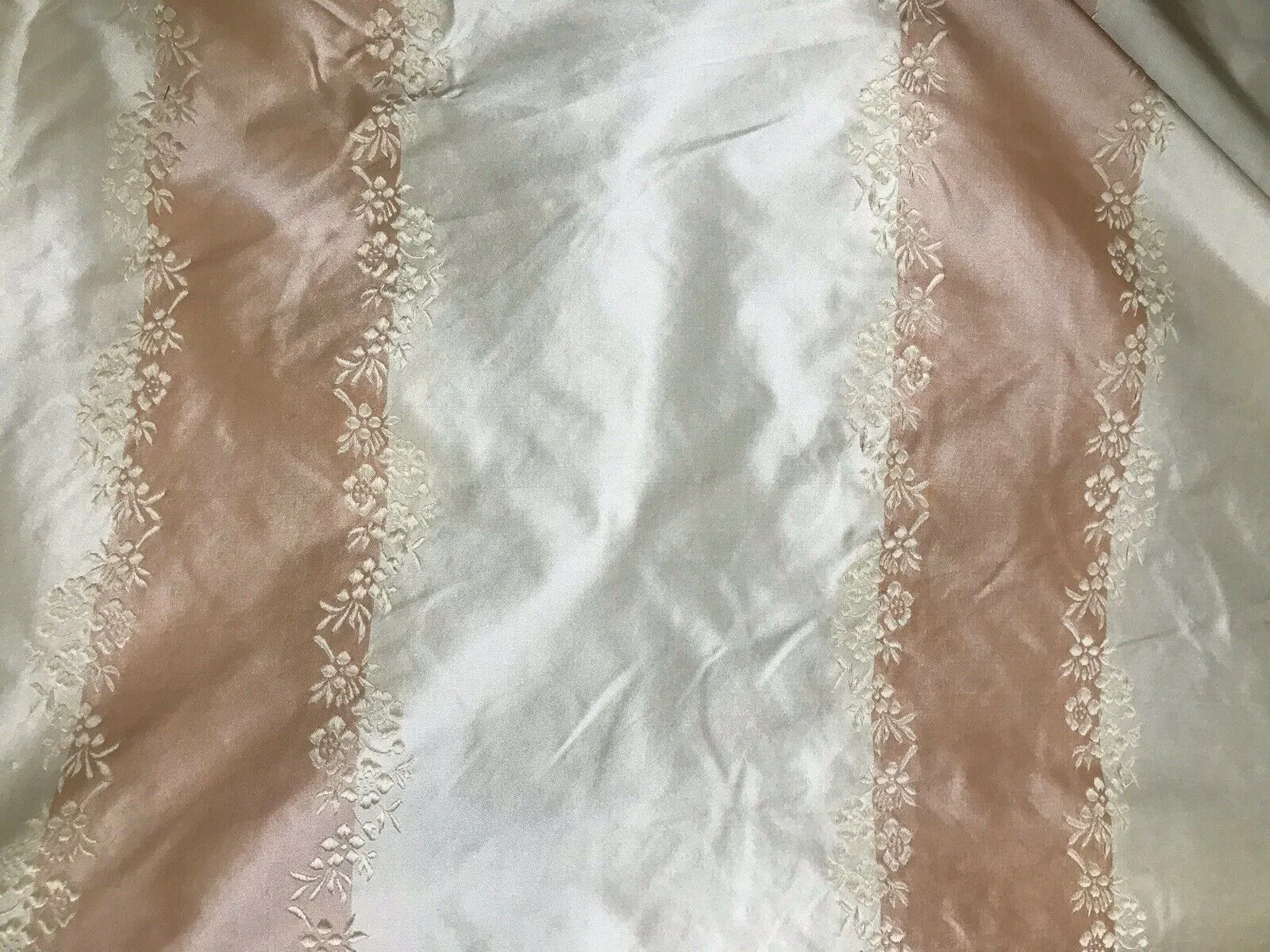 NEW Lady Kristen Designer 100% Silk Taffeta Embroidered Stripe Floral Fabric- Pink & Cream