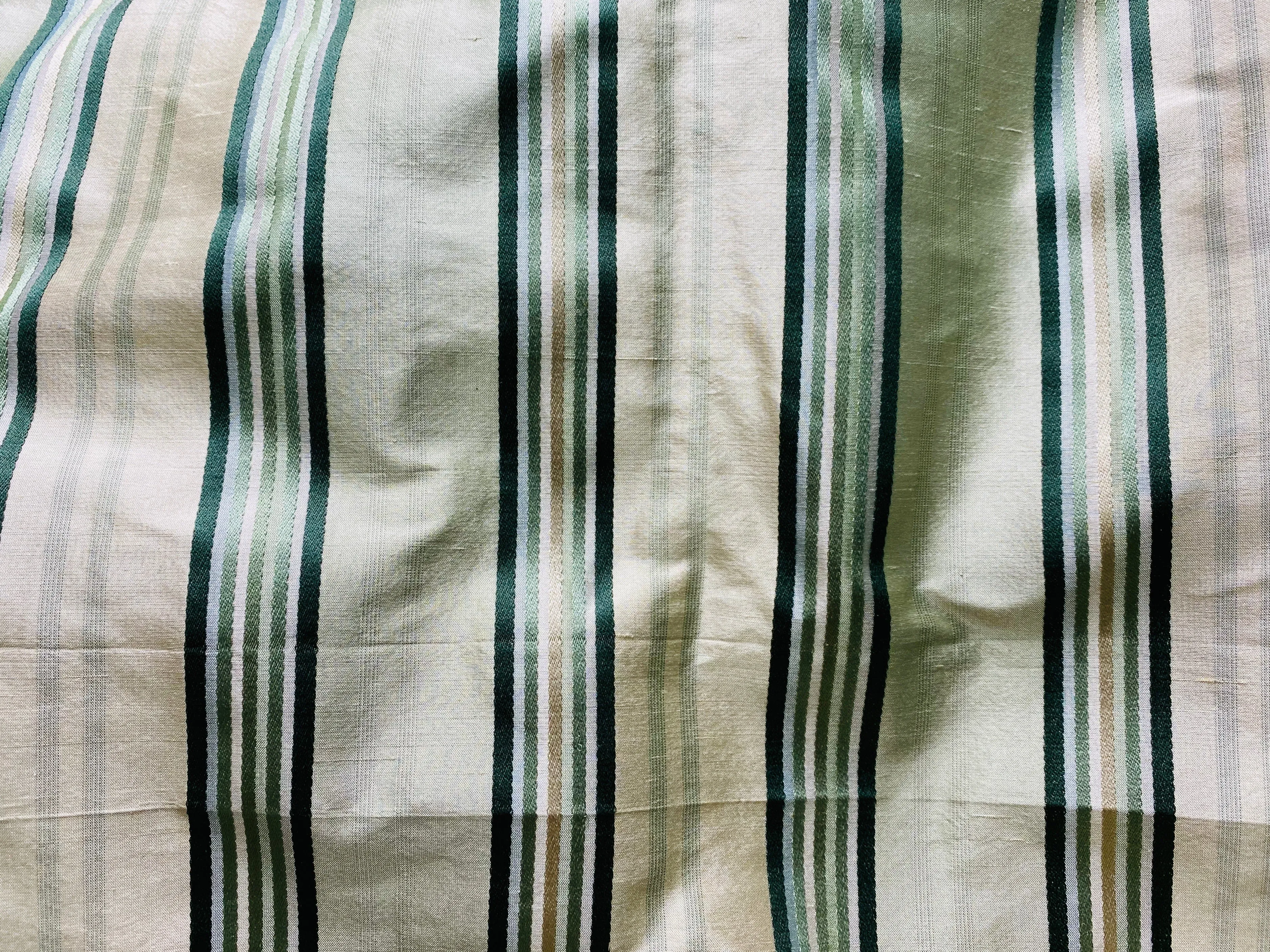 NEW Miss Charlotte 100% Silk Dupioni Fabric - Cream White with Emerald Green Stripes