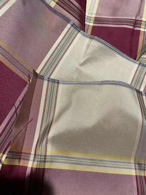 NEW Miss Dorothy 100% Silk Taffeta Plaid Tartan Fabric in White Cream and Burgundy Red SB_6_22