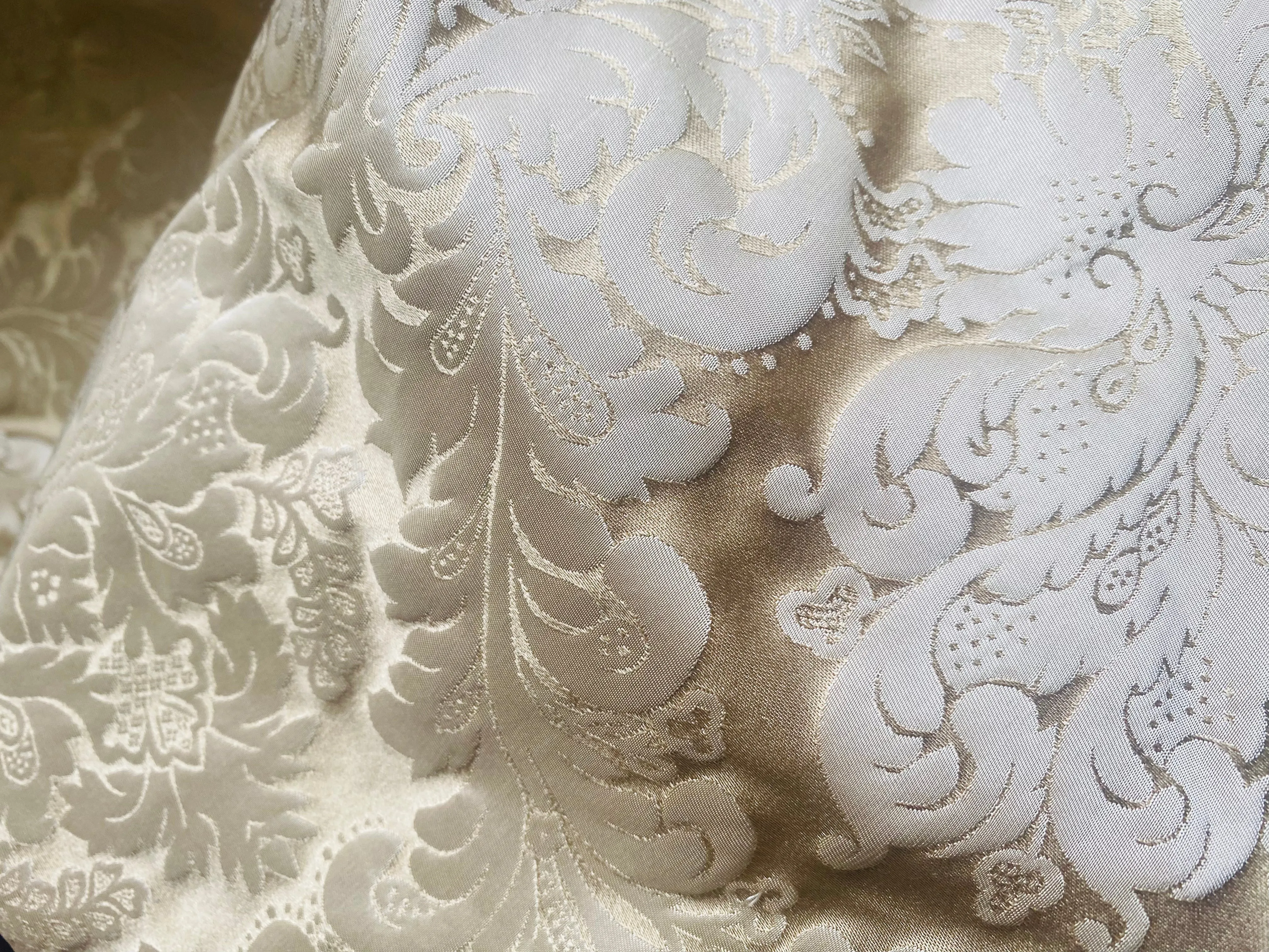 NEW Prince Liam 100% Silk Satin Taffeta Jacquard Medallion Fabric - Light Gold