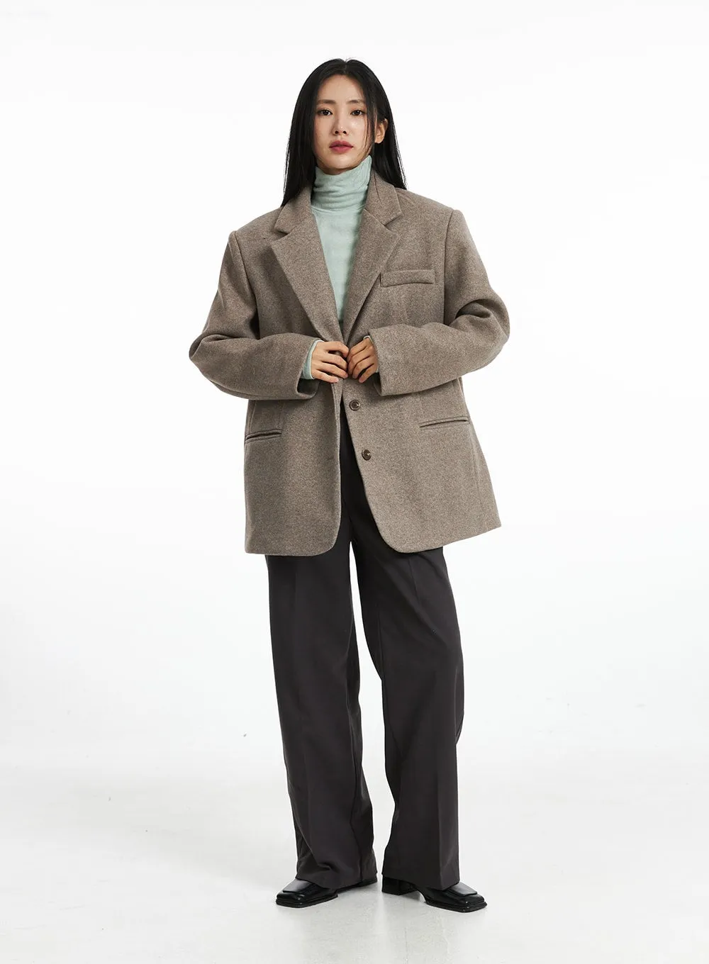 Notched Collar Wool Blazer OO325