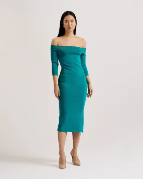 Ovvett Bodycon Bardot Dress Green