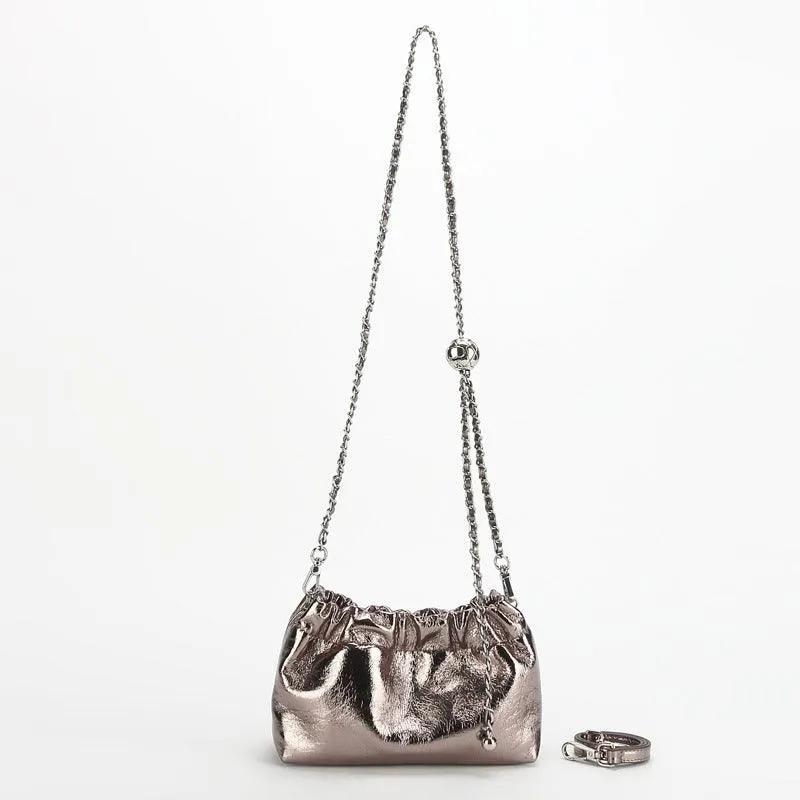 Pleated Cloud Chain Bag | Cowhide Small Silver Ball Minimalist Crossbody Bag