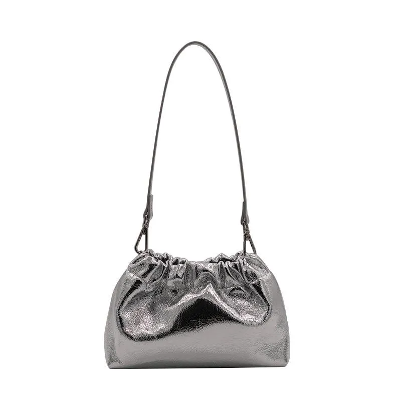 Pleated Cloud Chain Bag | Cowhide Small Silver Ball Minimalist Crossbody Bag