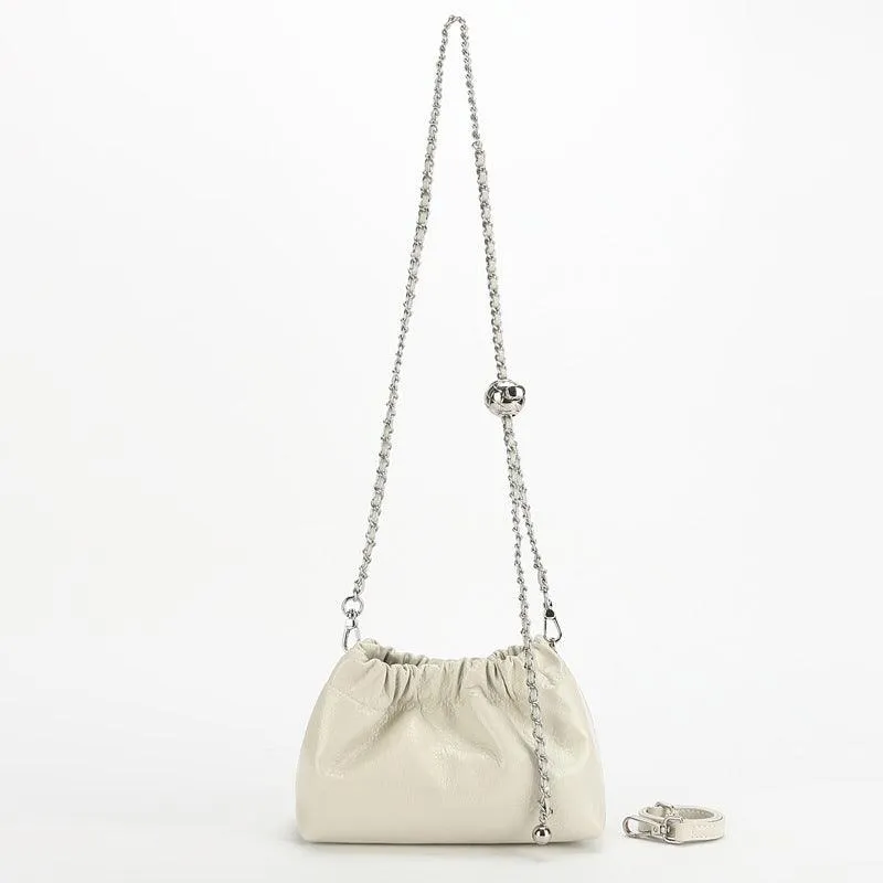 Pleated Cloud Chain Bag | Cowhide Small Silver Ball Minimalist Crossbody Bag