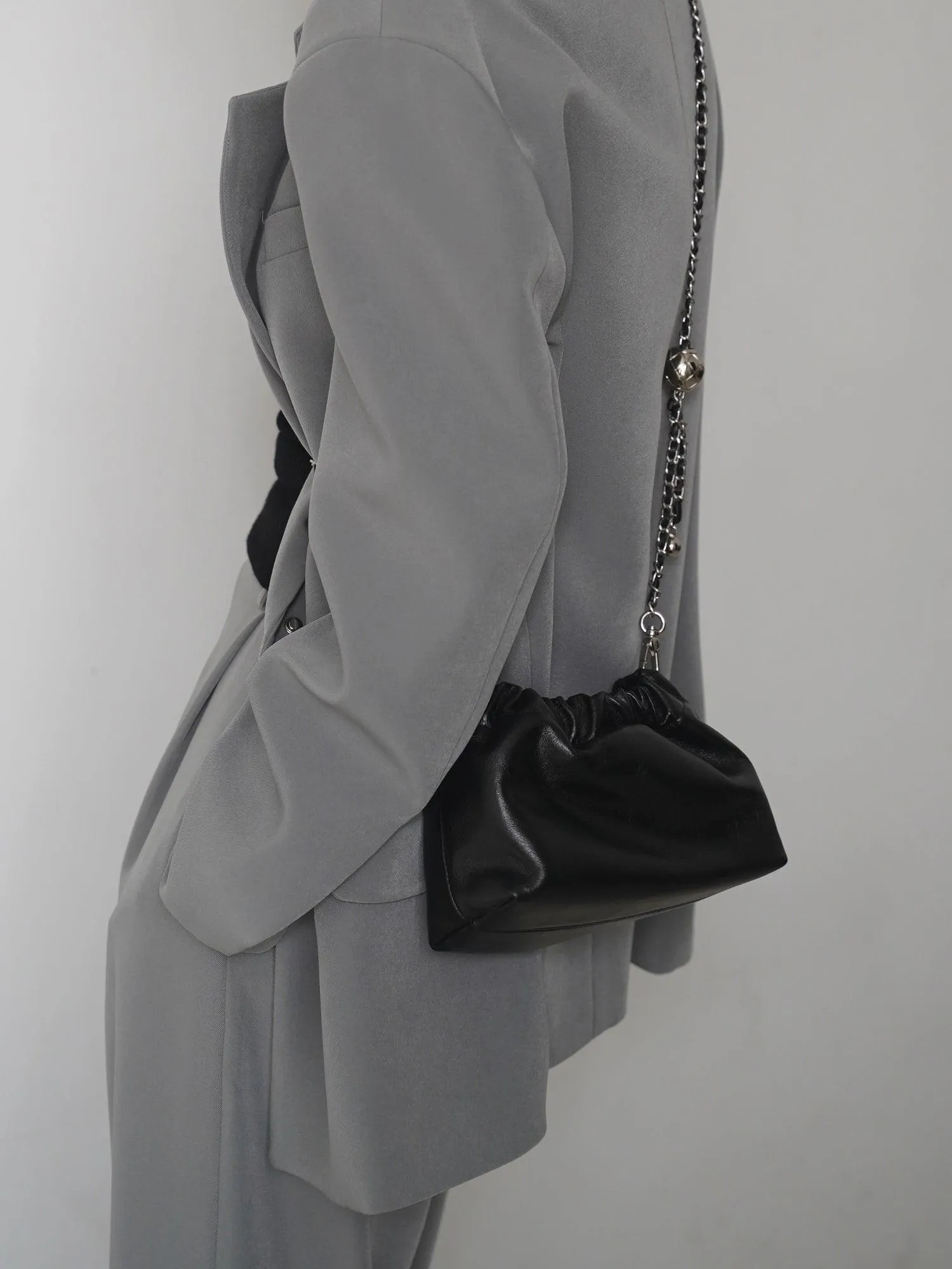 Pleated Cloud Chain Bag | Cowhide Small Silver Ball Minimalist Crossbody Bag