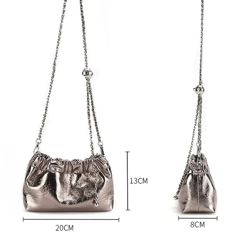 Pleated Cloud Chain Bag | Cowhide Small Silver Ball Minimalist Crossbody Bag