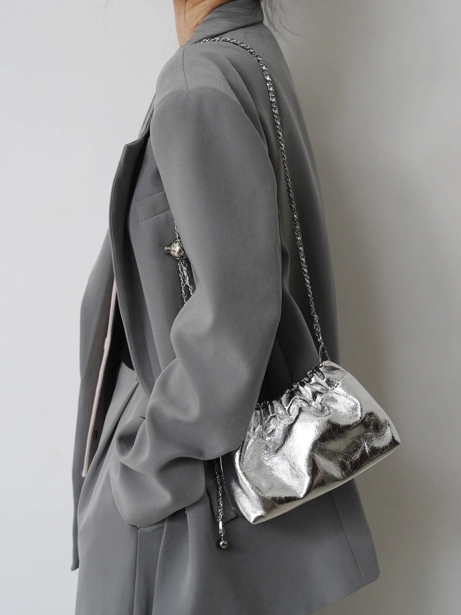 Pleated Cloud Chain Bag | Cowhide Small Silver Ball Minimalist Crossbody Bag