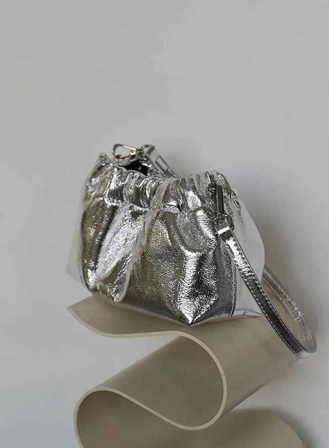 Pleated Cloud Chain Bag | Cowhide Small Silver Ball Minimalist Crossbody Bag