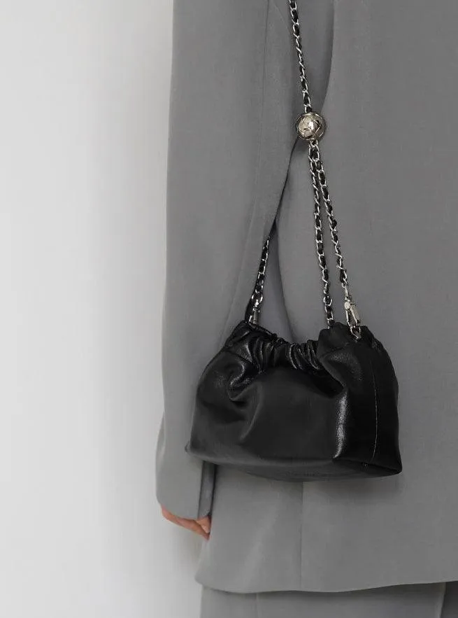 Pleated Cloud Chain Bag | Cowhide Small Silver Ball Minimalist Crossbody Bag