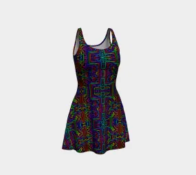 Prismatic Overlay Flare Dress