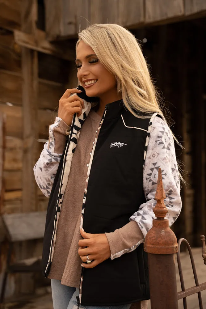 "Hooey Ladies Packable Vest" Black w/Cream Aztec