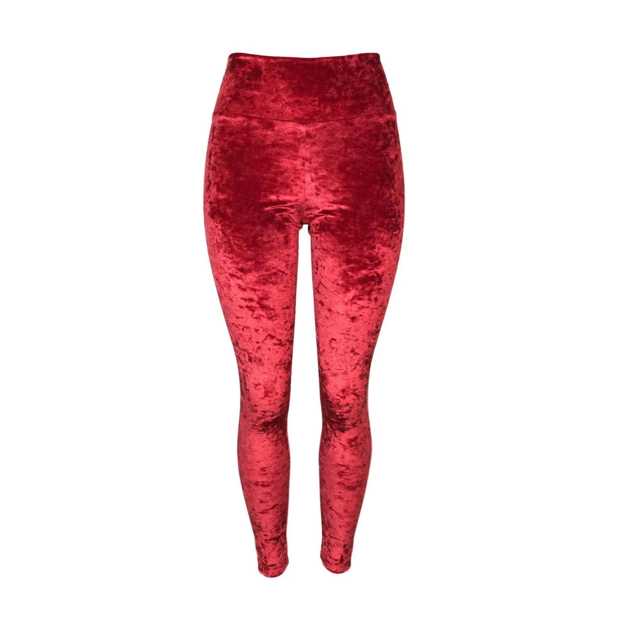 Red Crushed Velvet High Waisted Leggings Pants