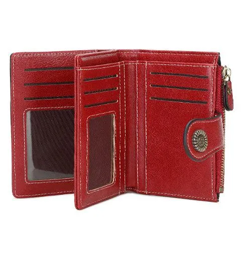 RFID Women's Short Wallet, Oil Wax Leather Coin Purse, Card Holder