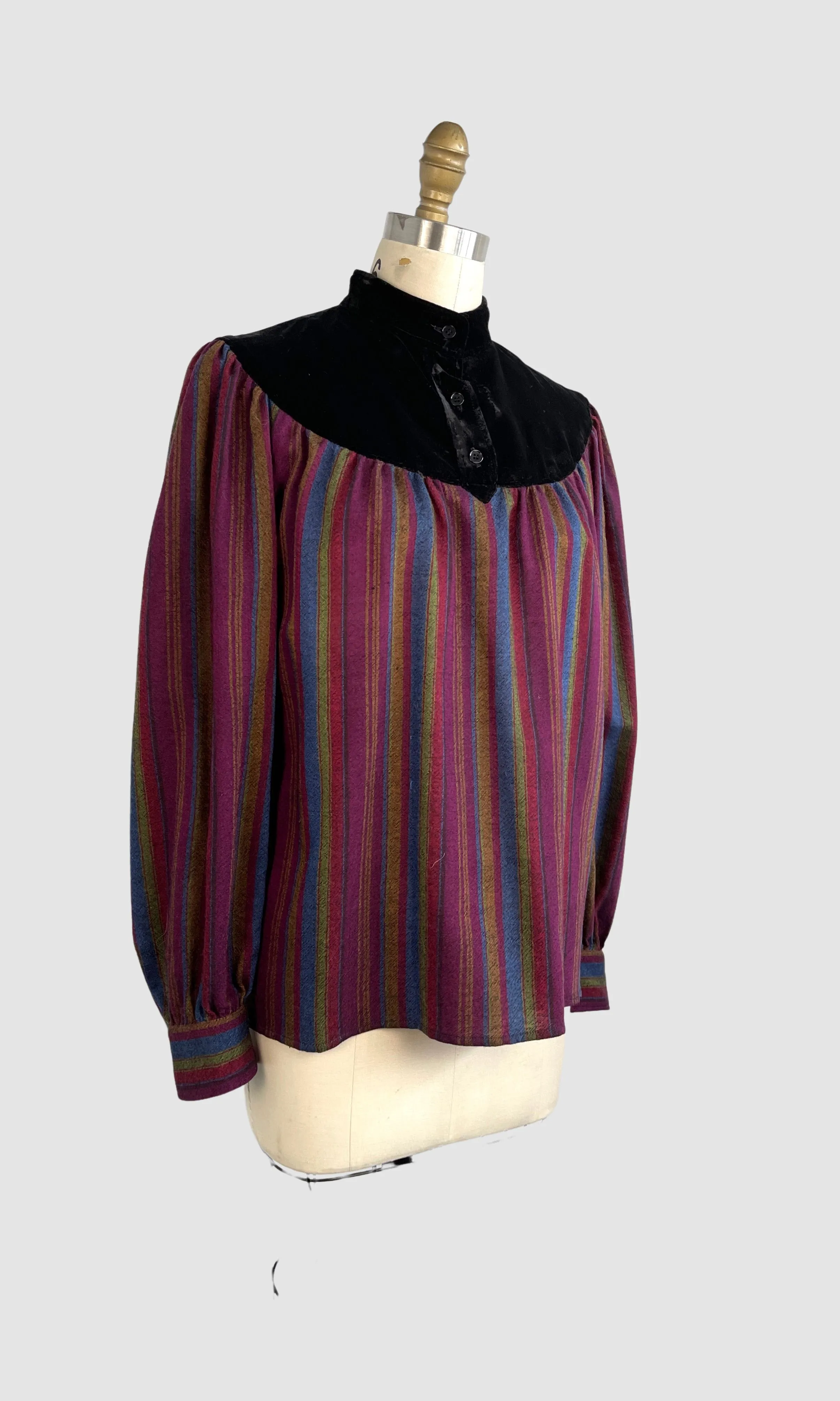 SAINT LAURENT Rive Gauche Vintage 70s Stripe Blouse, Size 38 Small / Medium