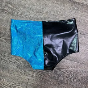 SALE - MEDIUM ONLY - High Waist Scrunch Bikini Hot Pants - 2-Toned Turquoise/Black