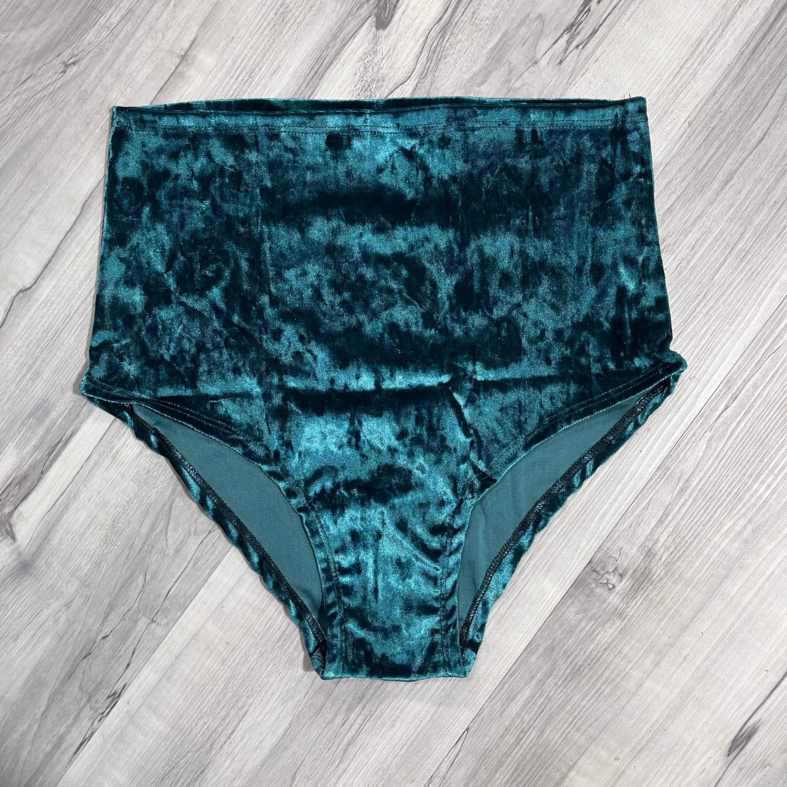 SALE - SMALL - High Waist Hot Pants - Teal Crushed Velvet