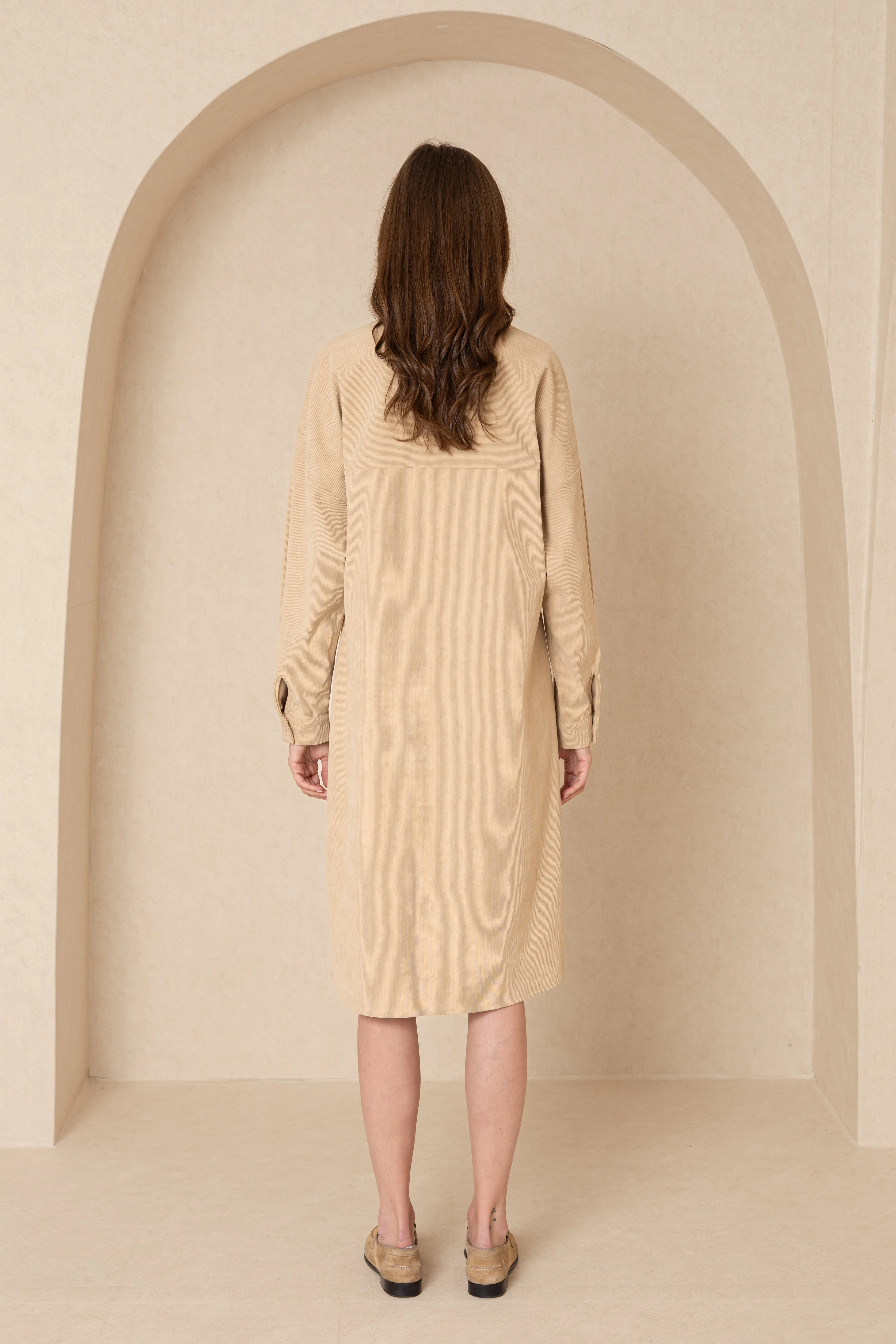 Sand Corduroy Shirt Dress