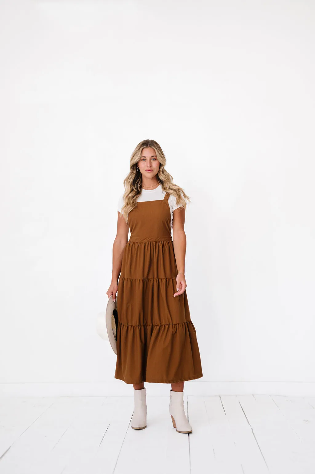 Shay Overall Dress in Brown