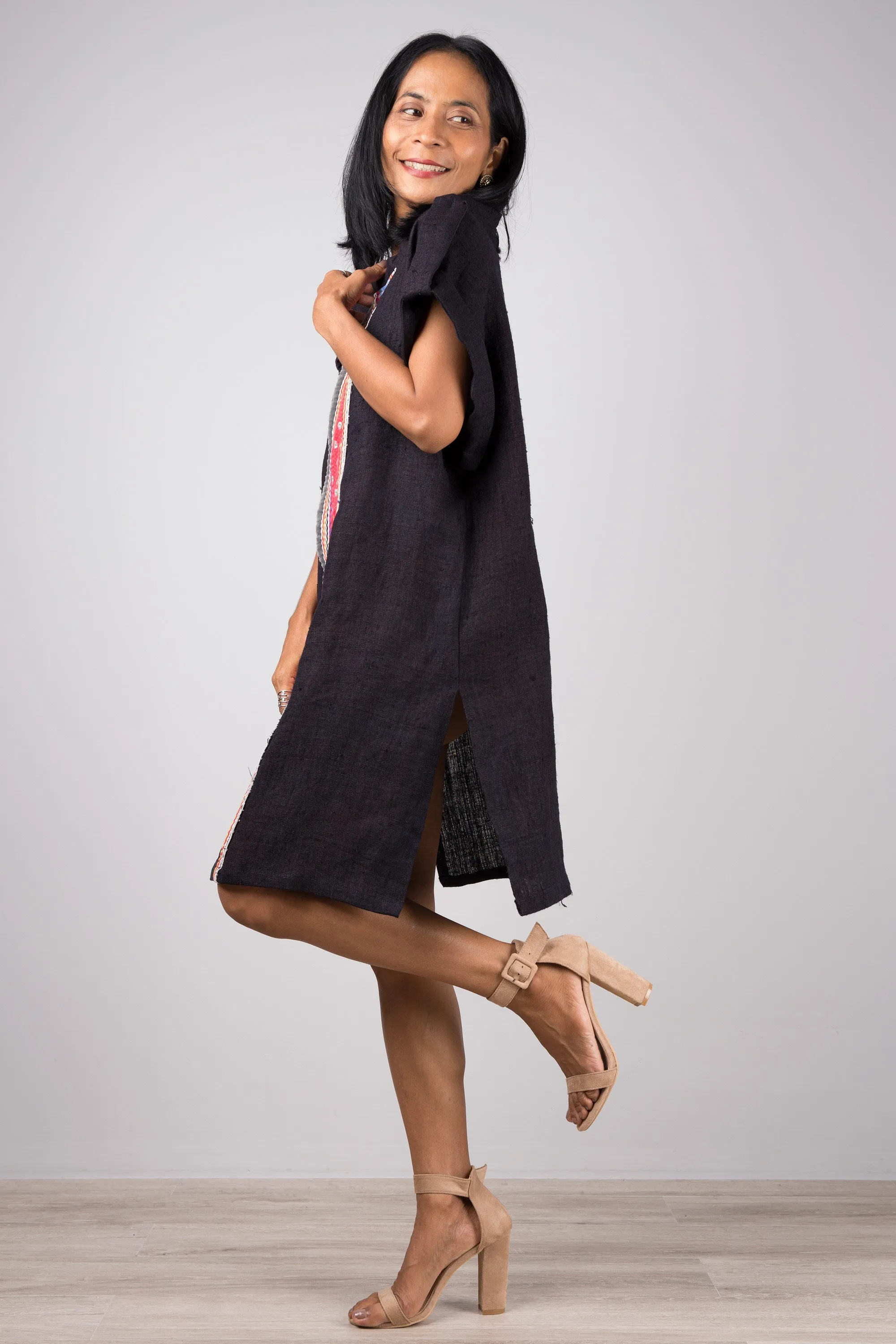 Short Indigo hemp dress