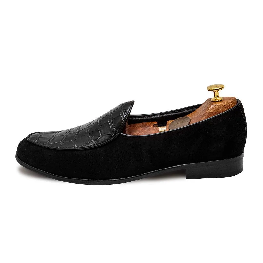 SHROFF - BLACK CROCO SUEDE SLIP-ON