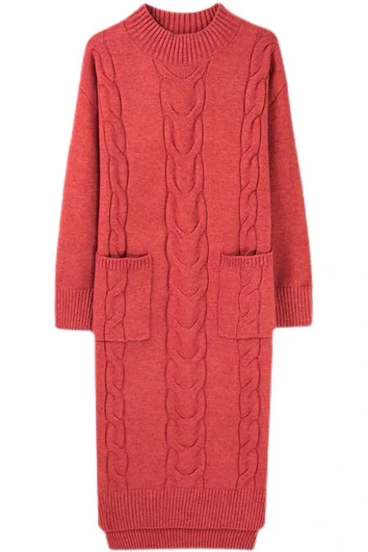 Slit Cable Knit Wool Dress