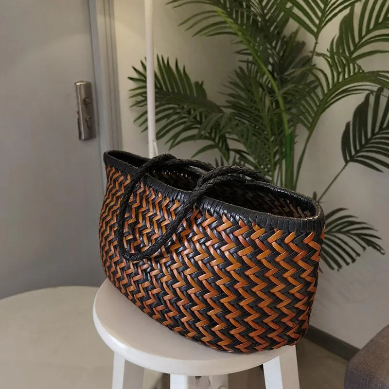 Soft Black Brown Woven Italian Leather Bag, Italian Woven Italian Handbag, Triple Jump HandBag, Handmade Woven Leather Purse