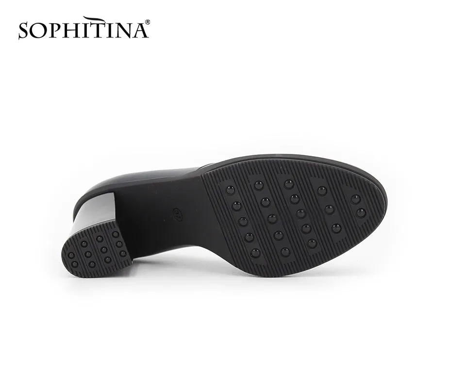 SOPHITINA Slip-on Classics sheepskin Dress Pumps Genuine Leather Dark Blue Super high Square heel high quality shoes women