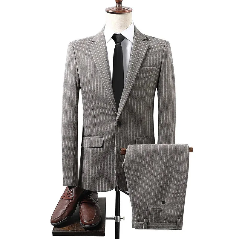 Threebooy Blazer&Pants Set,Men's Slim Fit Casual Striped Men's Suit ,traje Caballero Hombre Vestir , Costume Mariage Homme