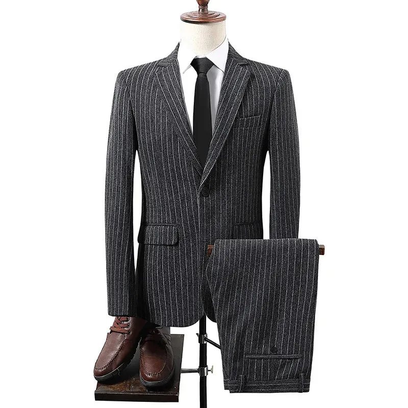 Threebooy Blazer&Pants Set,Men's Slim Fit Casual Striped Men's Suit ,traje Caballero Hombre Vestir , Costume Mariage Homme