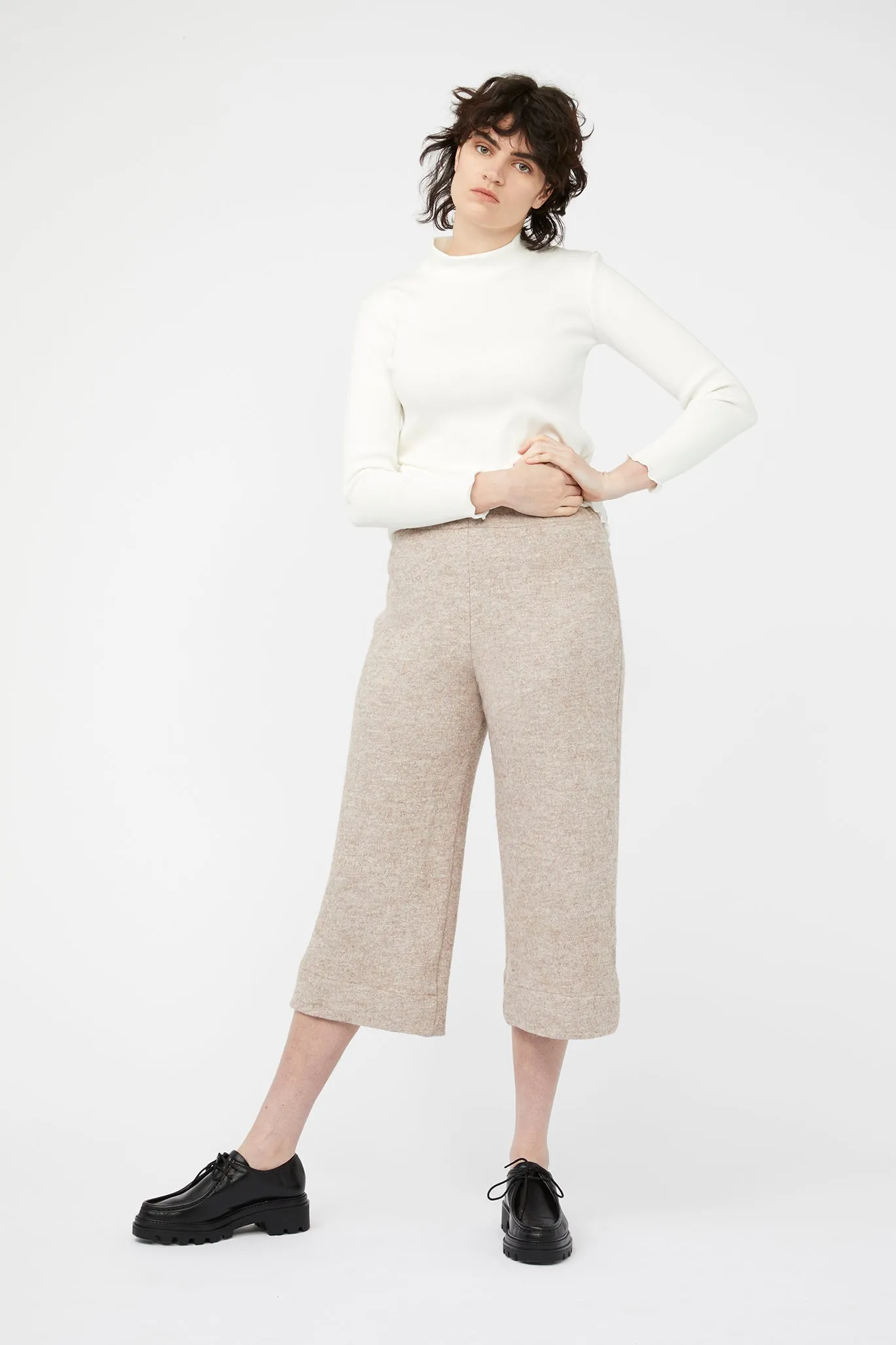 TRAVERTINE PANTS [ Beige, Wool Blend ]