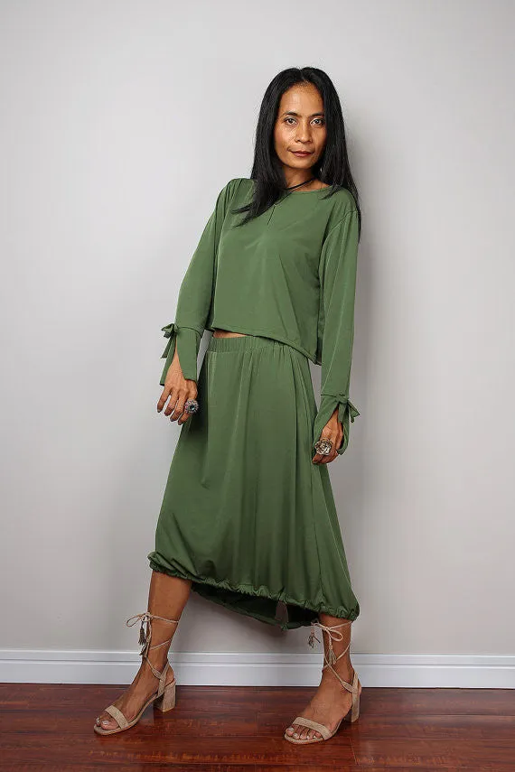 Two piece dress, green skirt and matching top, 2 piece set dress : Street Soul Collection no 3