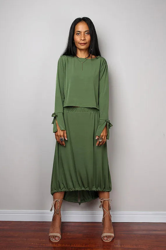 Two piece dress, green skirt and matching top, 2 piece set dress : Street Soul Collection no 3