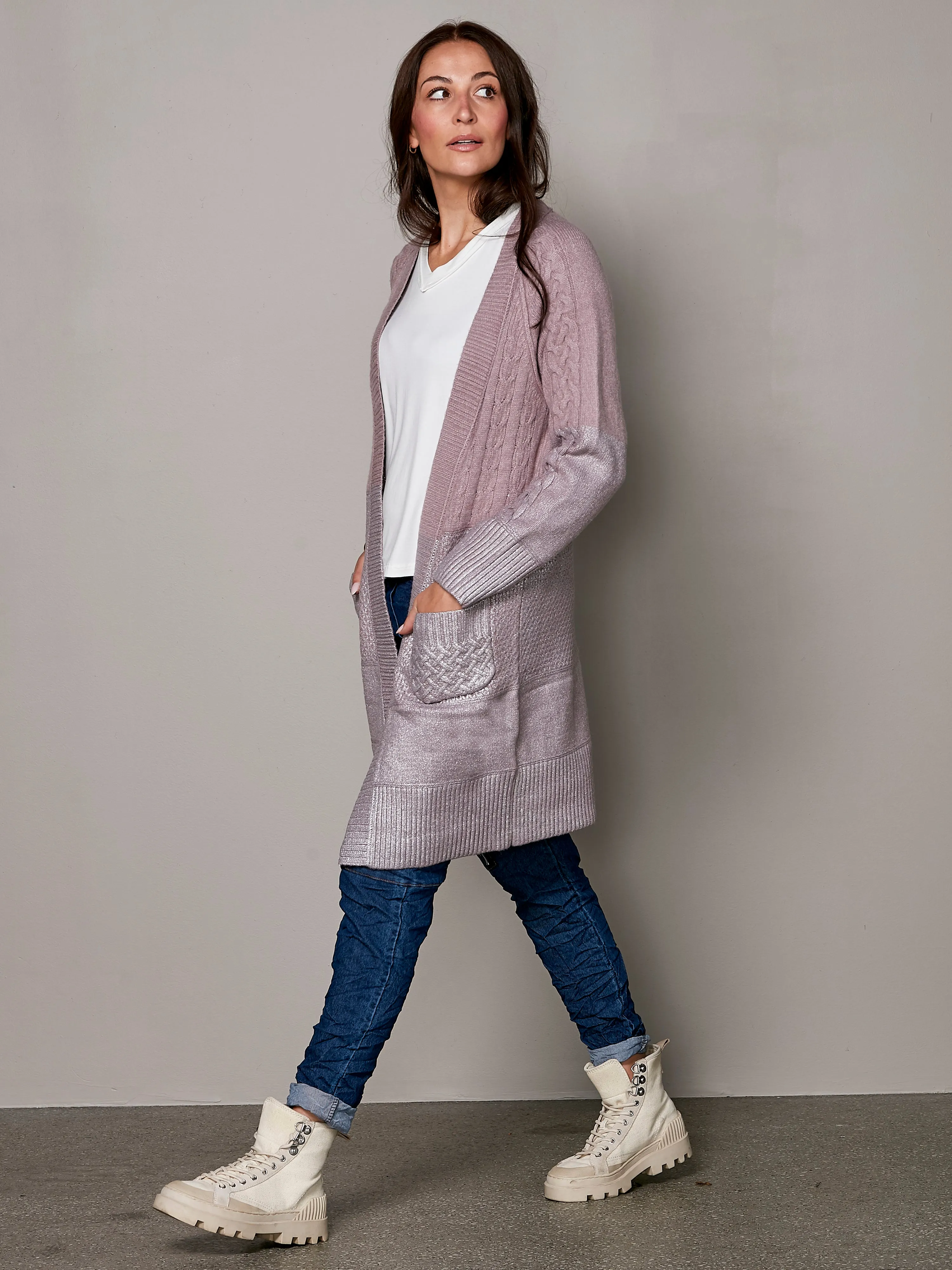 VIBE knitted cardigan - Dusty purple mix